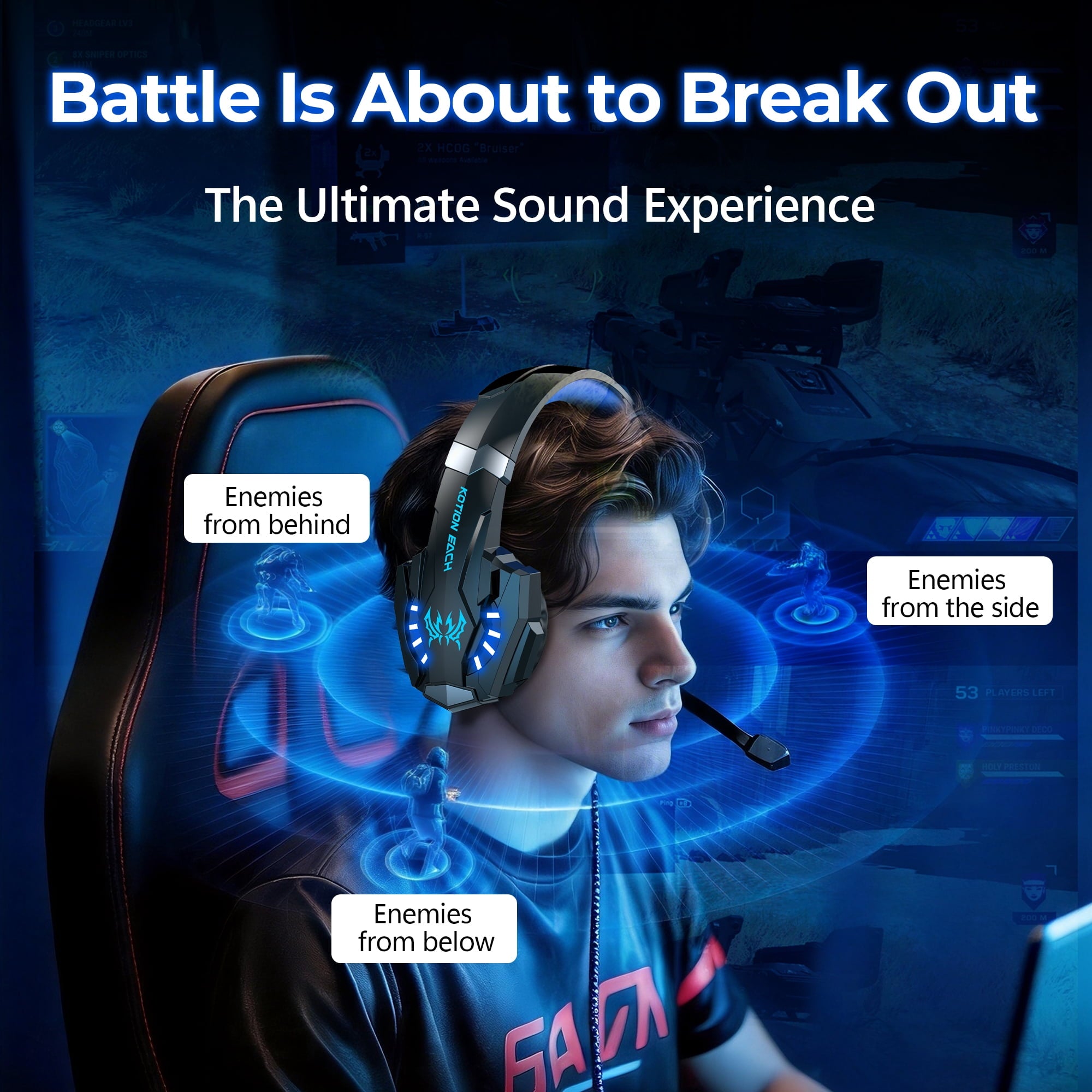 Gaming Headset with Microphone, Compatible with PS4 PS5 Xbox One PC Laptop, Over-Ear Headphones with LED Light, Noise Canceling Mic, 7.1 Stereo Surround Sound,Soft Earmuffs for Nintendo Series X|S