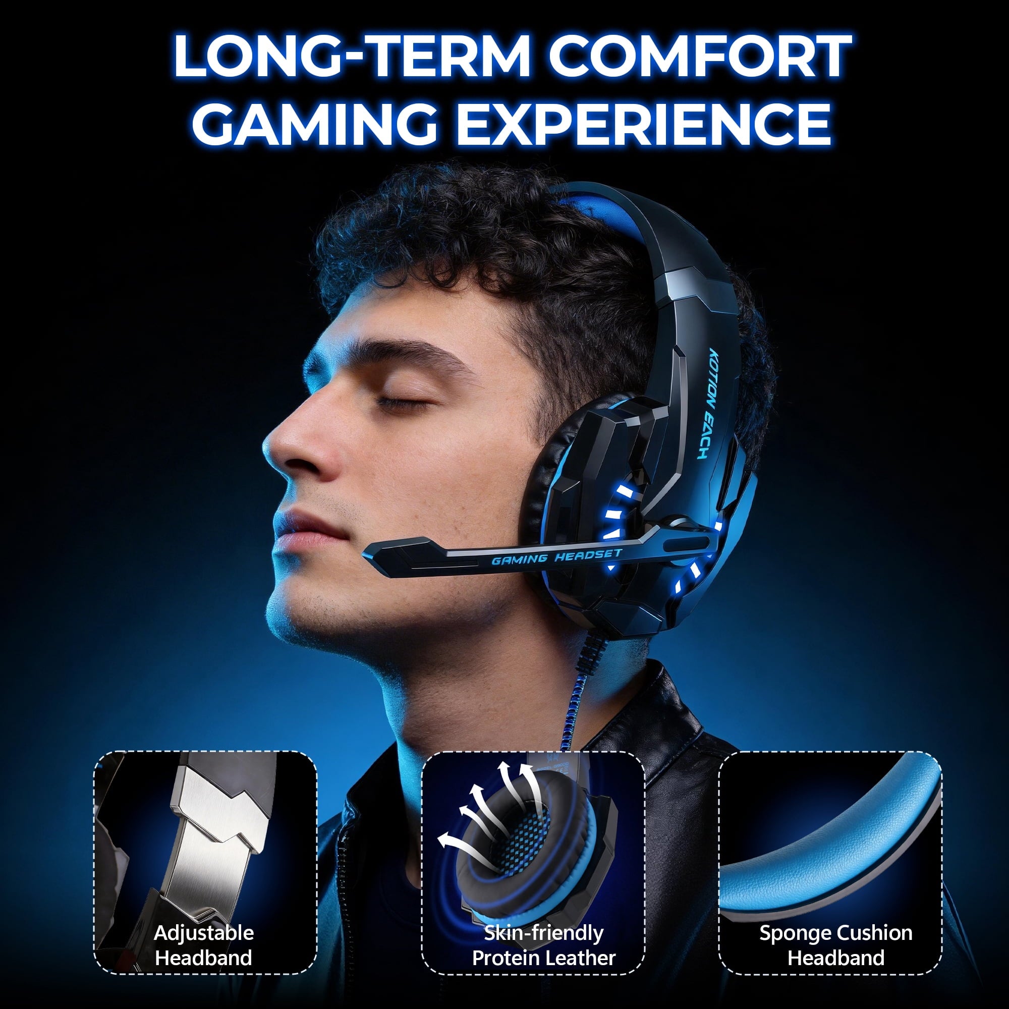 Gaming Headset with Microphone, Compatible with PS4 PS5 Xbox One PC Laptop, Over-Ear Headphones with LED Light, Noise Canceling Mic, 7.1 Stereo Surround Sound,Soft Earmuffs for Nintendo Series X|S