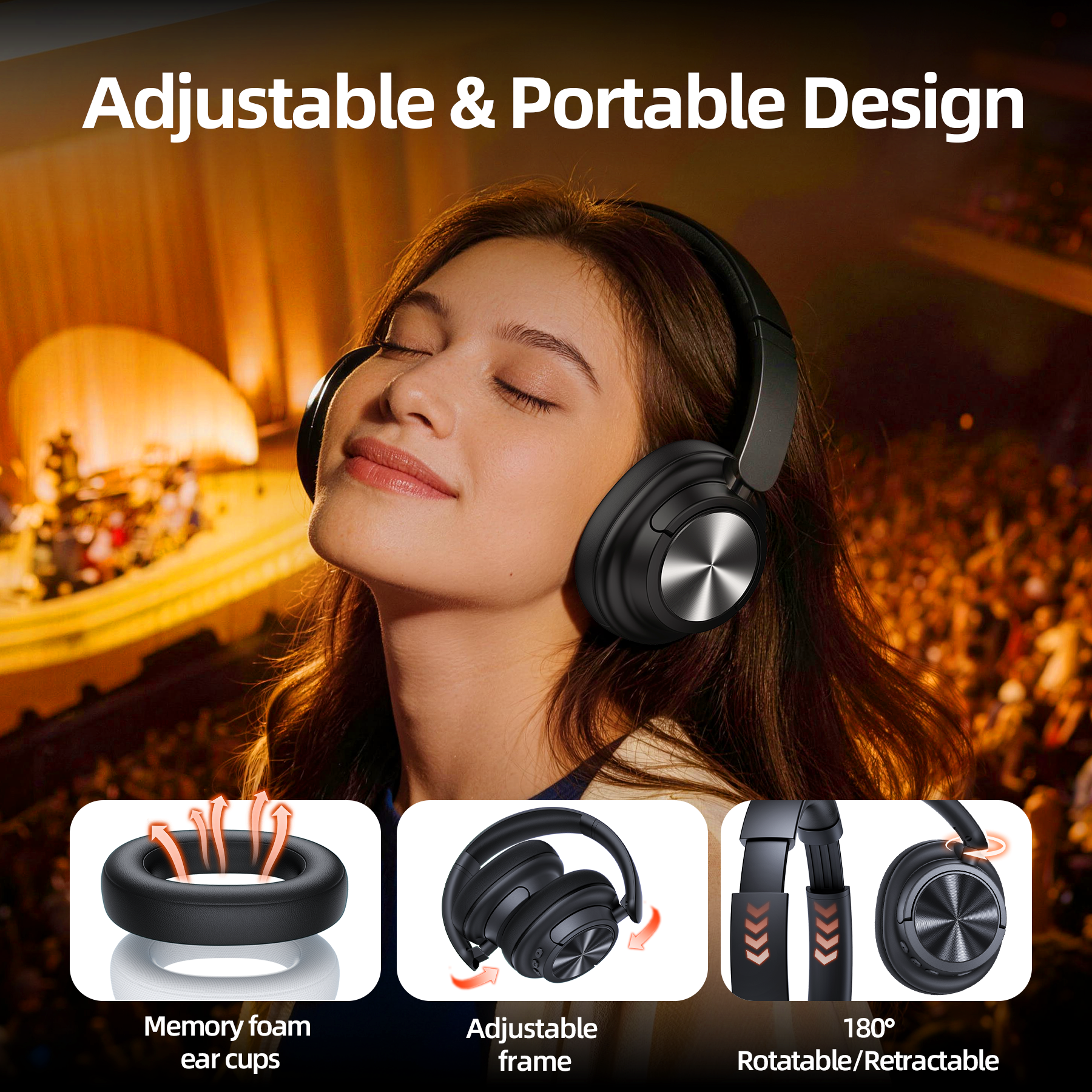 VEAT00L -45dB Hybrid Active Noise Cancelling Headphones, 120H Playtime Bluetooth Over Ear Headphones, Bluetooth 6.0 Wireless Headset with Head Tracking, 6 ENC Mic, Spitial Audio, Transparency Mode