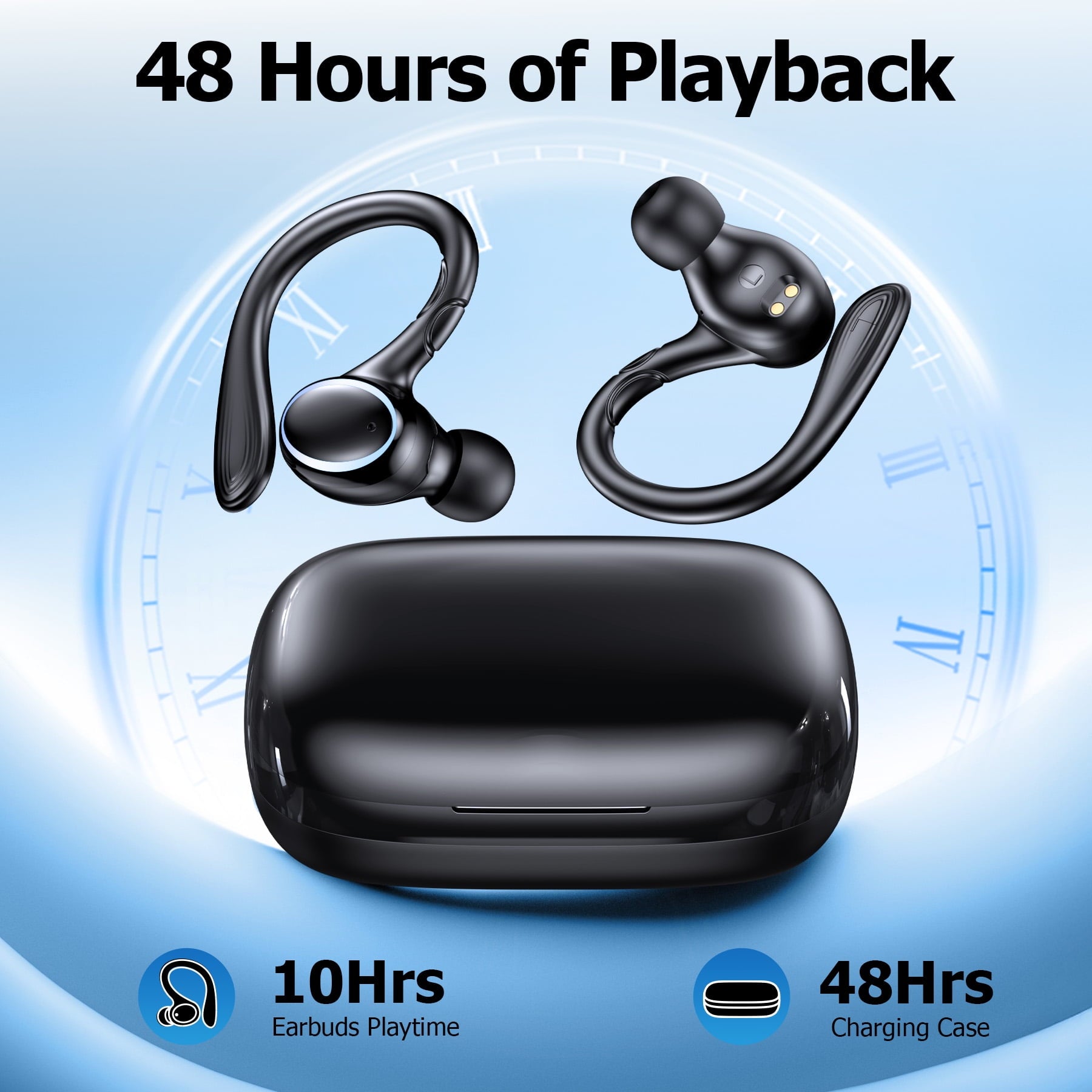 VEATOOL K05 True Wireless Workout Earbuds, Comfortable Earhooks,Pure Bass Sound,ENC Noise Cancelling Mic,Bluetooth 5.3, 48H Playtime,IPX7Waterproof,Sport Earbuds for Gym,Cycling, Walking, Workout