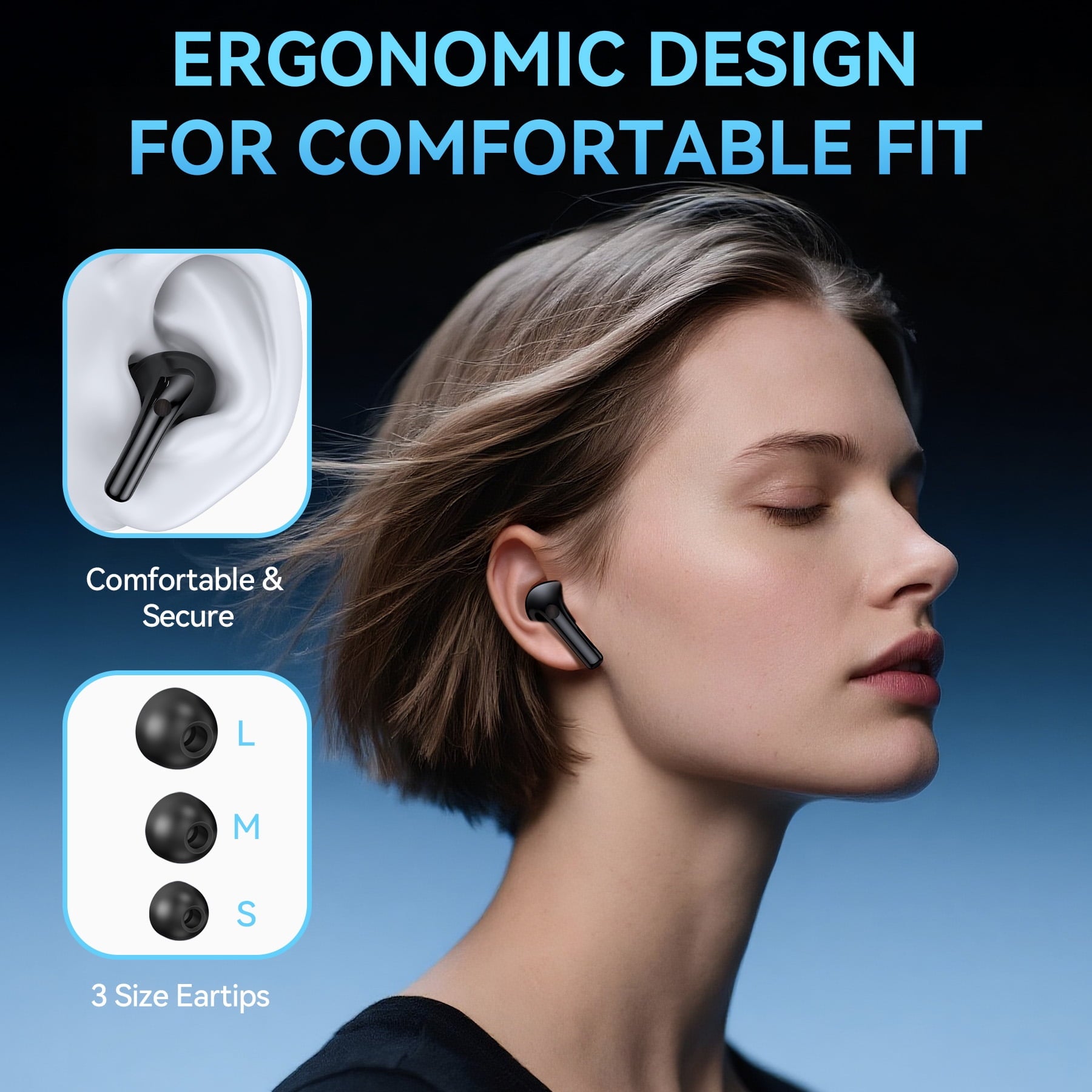 VEAT00L Wireless Earbuds Bluetooth Headphones, Ear Buds with Touch Screen, ANC ENC Noise Cancelling Transparency Mode, 58H Stereo Deep Bass, IPX7 Waterproof, Clear Calls, 7 EQ for iOS Android (Black)