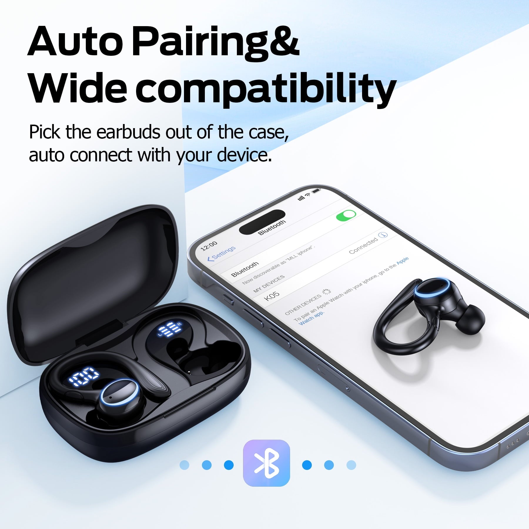 VEATOOL K05 True Wireless Workout Earbuds, Comfortable Earhooks,Pure Bass Sound,ENC Noise Cancelling Mic,Bluetooth 5.3, 48H Playtime,IPX7Waterproof,Sport Earbuds for Gym,Cycling, Walking, Workout