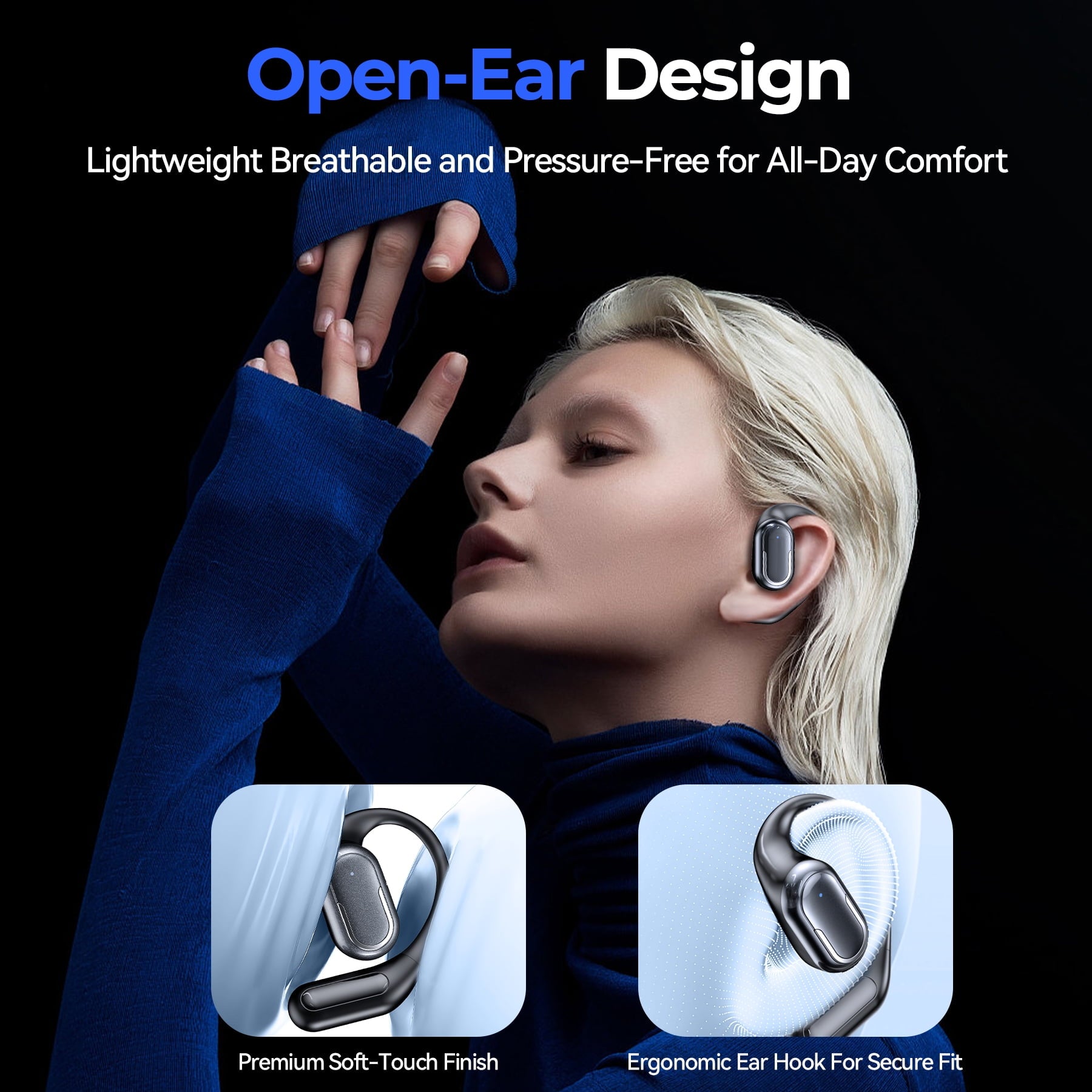 VEAT00L T5 Open Ear Headphones with Mic, Air Conduction Wireless Earbuds with LED Digital Display 40 Hrs Playtime,Clear Call ,Fast Charing,IPX7,Bluetooth 6.0 Open Ear Earbuds for Running, Workout