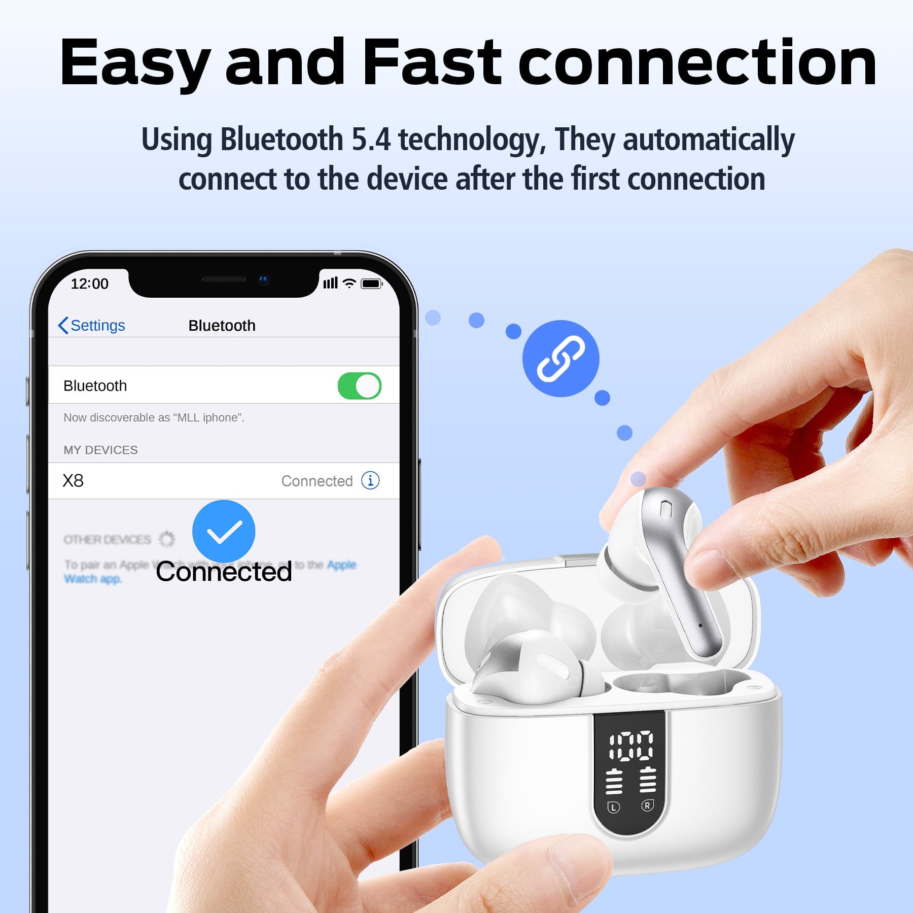 VEAT00L Bluetooth Headphone True Wireless Earbuds 65H Playback Power Display Earphones with Wireless Charging Case IPX7 Waterproof in-Ear Earbuds with Mic for TV Phone Computer Laptop Sports