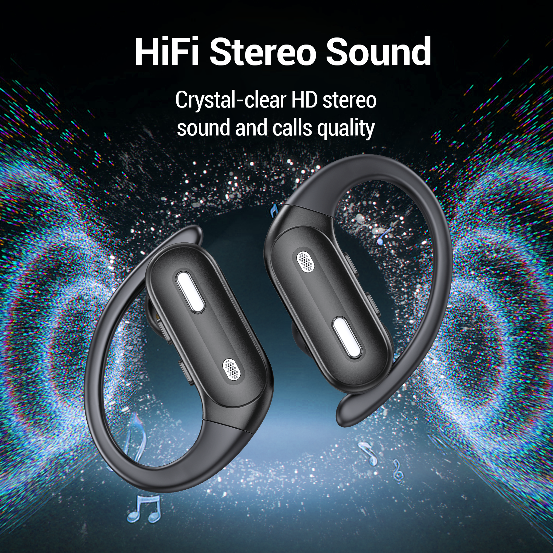 Hybrid Active Noise Cancelling Wireless Ear Buds, 75Hrs Bluetooth 5.3 Headphones IP7 Waterproof for Sport, Running Wireless Earphones with ENC, Deep Bass Over Ear bud with Earhooks for Android, iOS