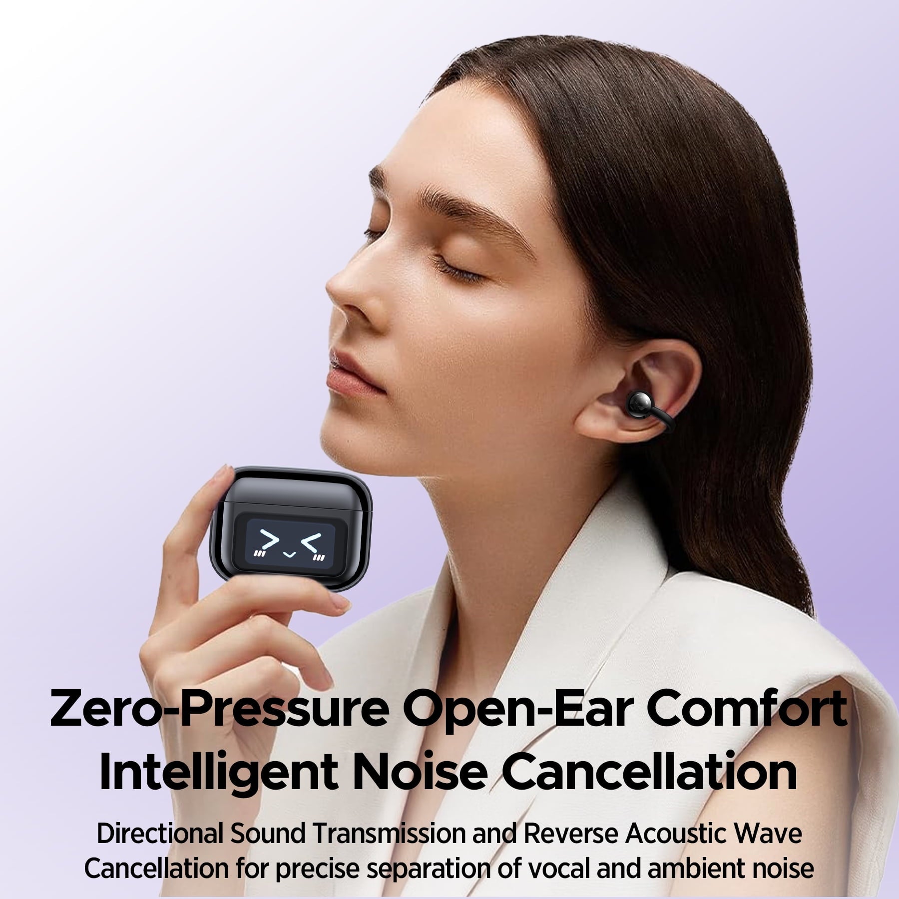 STA Open Ear Clip-On Earbuds, LCD Touch Screen,Bluetooth 5.4 Sports Earphones,ENC Call Noise Cancelling Earphones with Mic,Ear Clip Earbuds,Bass Boost,IPX7 Waterproof,60H Playtime,Lightweight