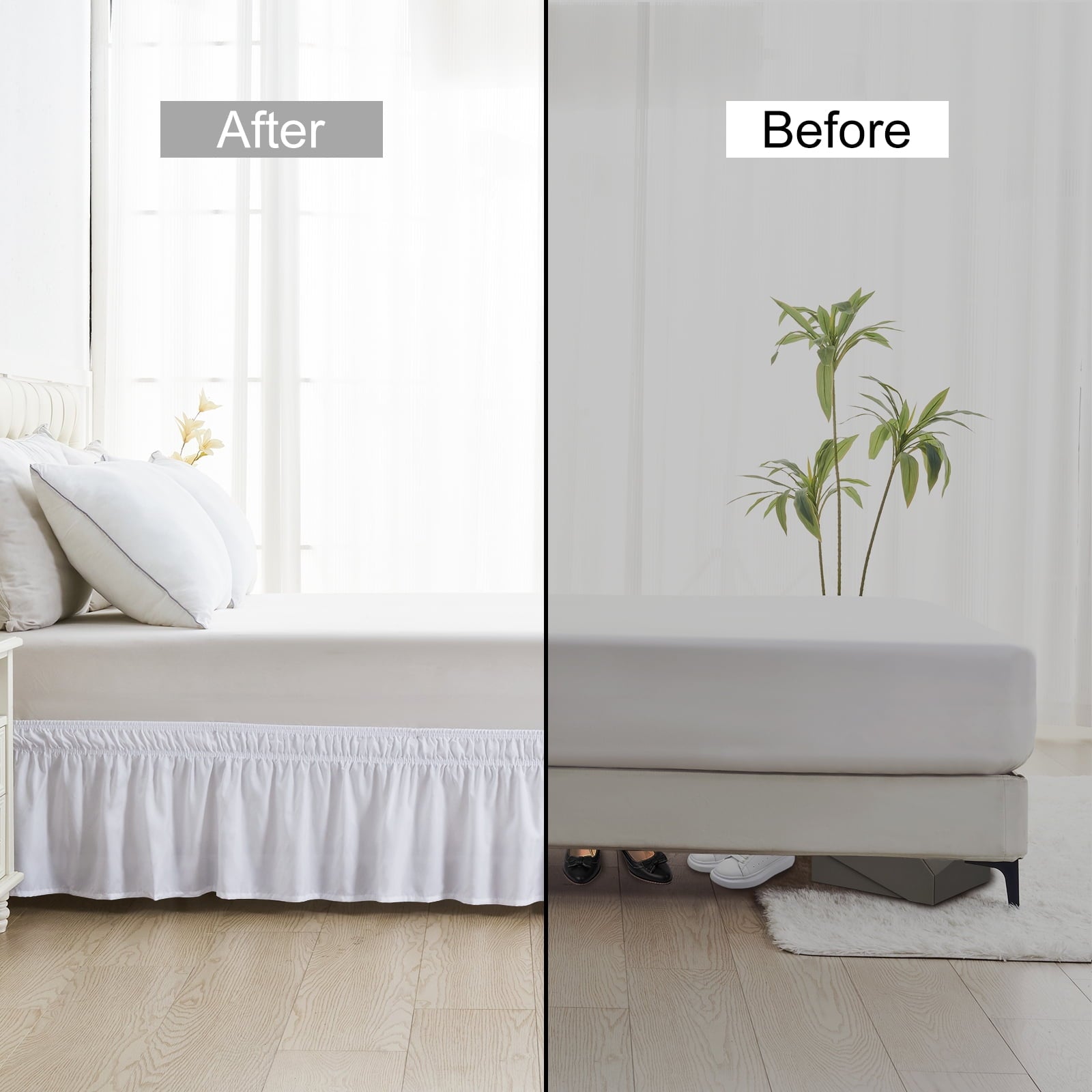 U-NICE HOME Queen 14" Drop Wrap Around Bed Skirt - Elastic Pleated Wrinkle Resistant, White
