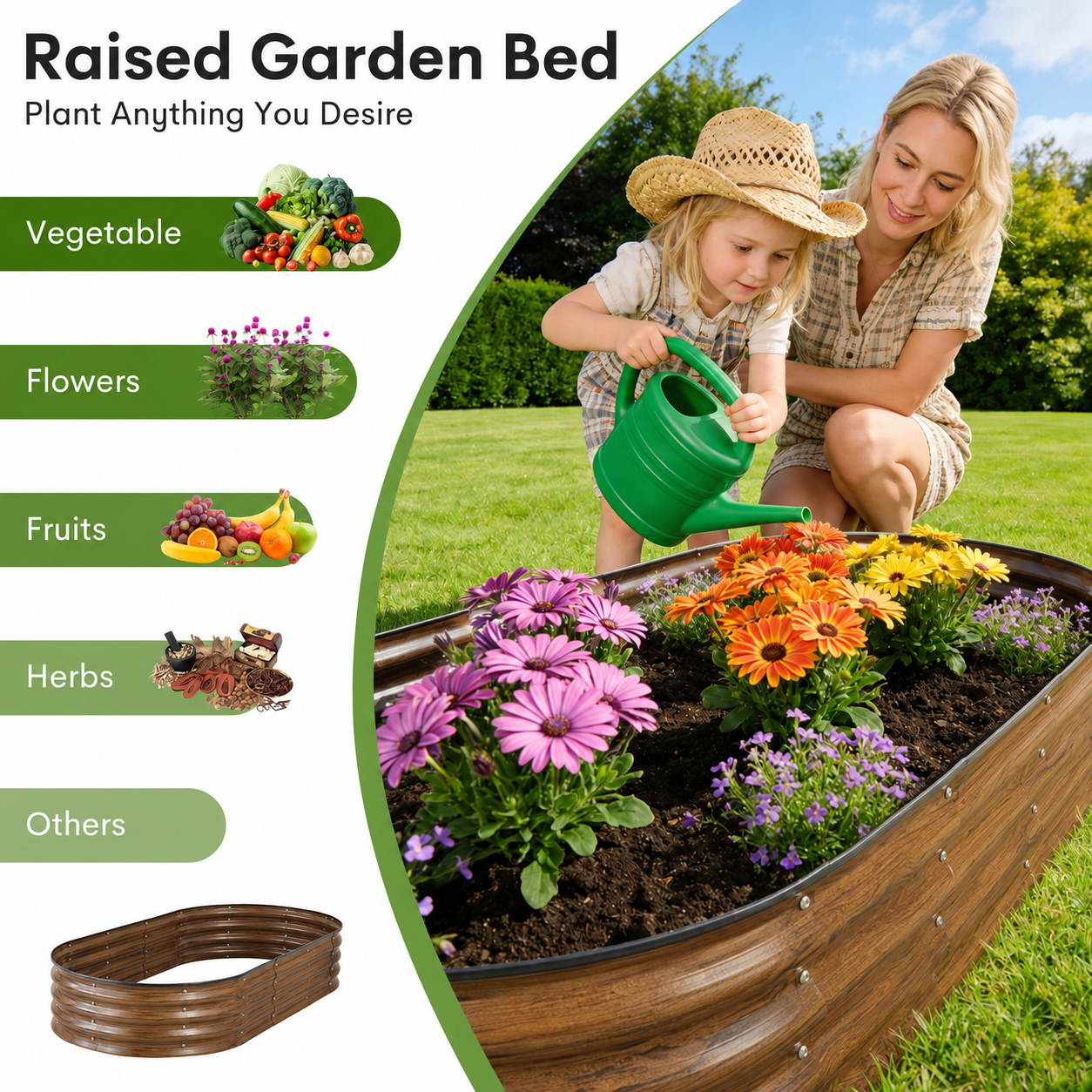 4 Pack 4x2x1 FT Raised Garden Bed Kit, Galvanized Metal Planter Box for Vegetables,fruits,Brown