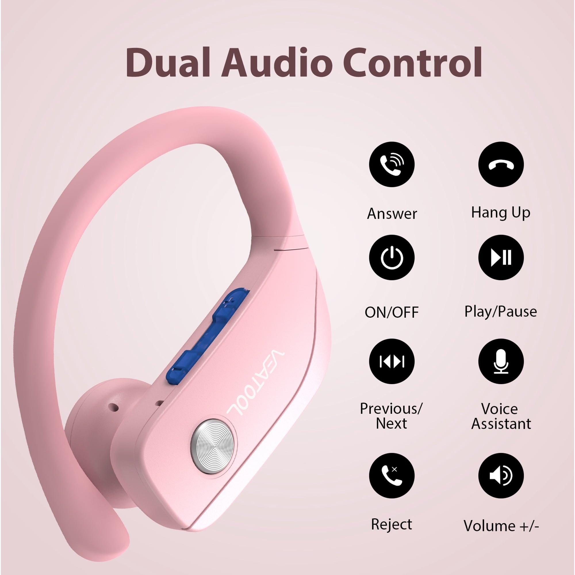 VEAT00L Wireless Earbuds Bluetooth Headphone Sport, Bluetooth 5.4 Earbud, 72Hrs Earphone with Earhook, Noise Cancelling Mic, IP7 Waterproof Headset for Workout/Running