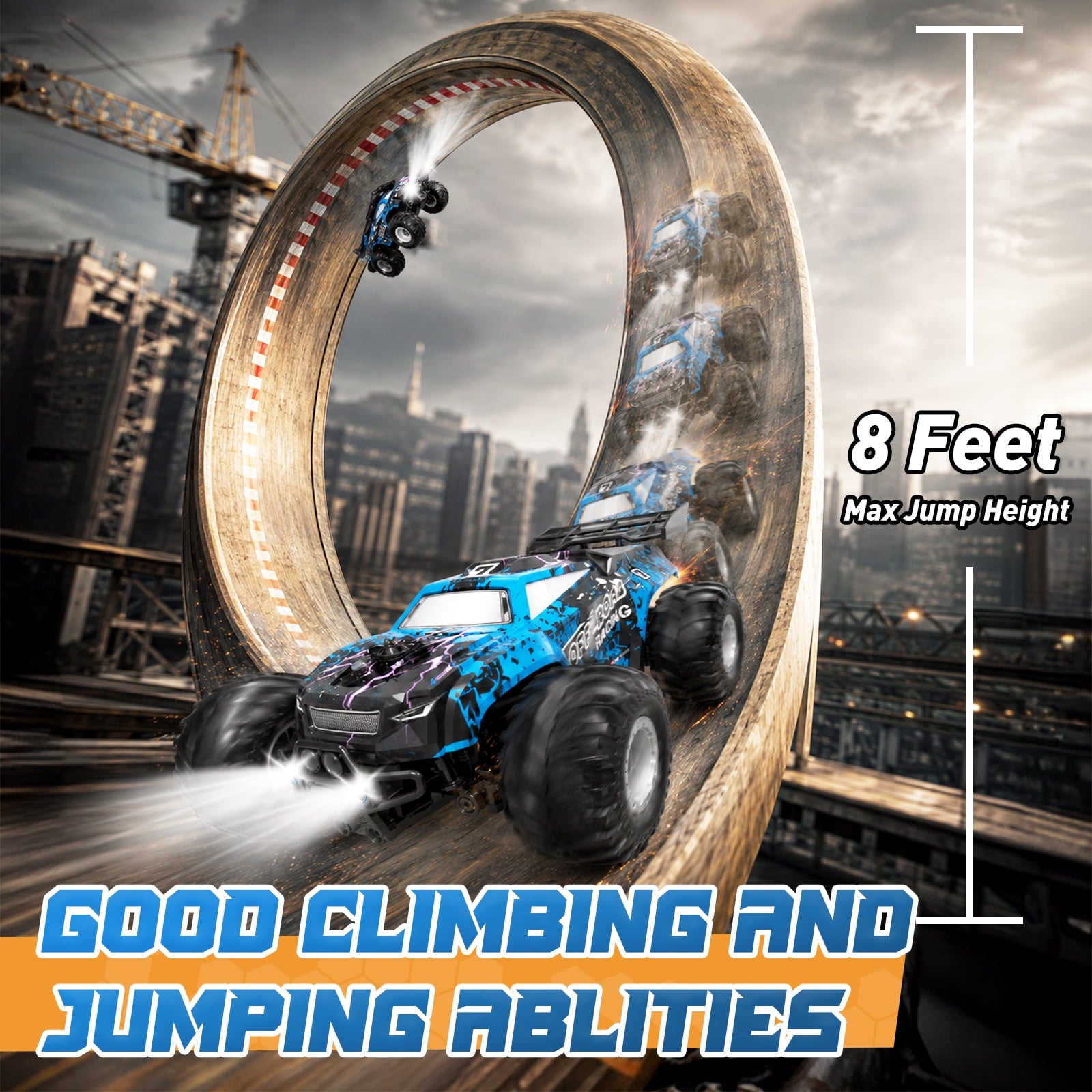 Yeahill Remote Control Car, All-Terrain Remote Control Truck for Boys, Rechargeable Rc Truck with LED, 1:20, 10KM/H, 2 Motors, 2.4GHZ, Speed Friendly, Sturdy, Rc Cars for Christmas, Kids, Beginner