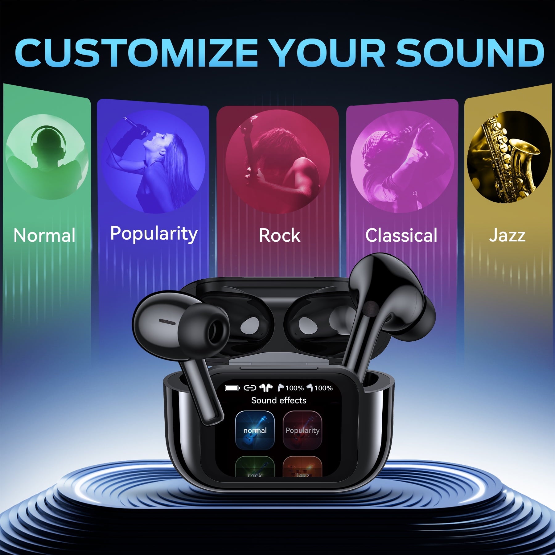VEAT00L Wireless Earbuds Bluetooth Headphones, Ear Buds with Touch Screen, ANC ENC Noise Cancelling Transparency Mode, 58H Stereo Deep Bass, IPX7 Waterproof, Clear Calls, 7 EQ for iOS Android (Black)