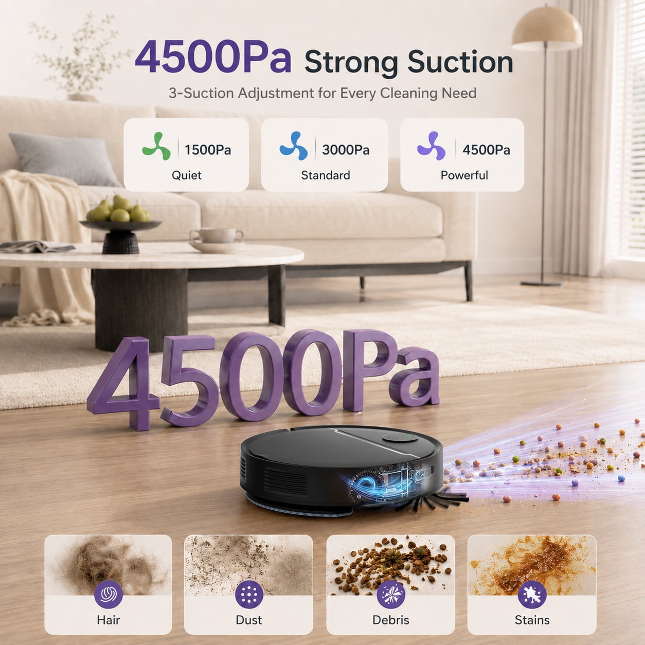 ANSFIL 3 in 1 Robot Vacuum/Mop/Sweep Combo with Smart App&Voice Control,2-in-1 Tank, 4500pa Suction, Q10S