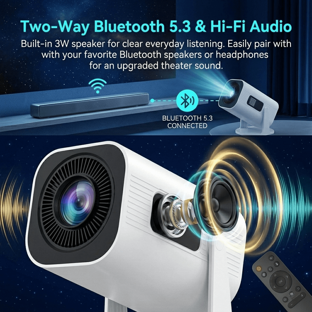 Gazsocy Mini Projector with Wifi and Bluetooth,Smart Video Projector Support 4K Decoding, Built in Speaker and App,200 ANSI