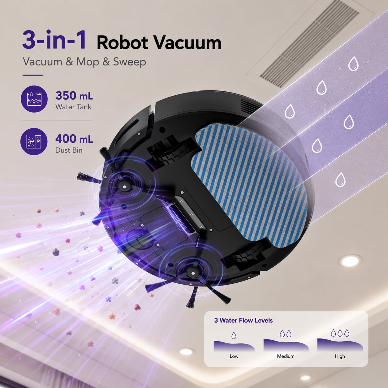 ANSFIL 3 in 1 Robot Vacuum/Mop/Sweep Combo with Smart App&Voice Control,2-in-1 Tank, 4500pa Suction, Q10S