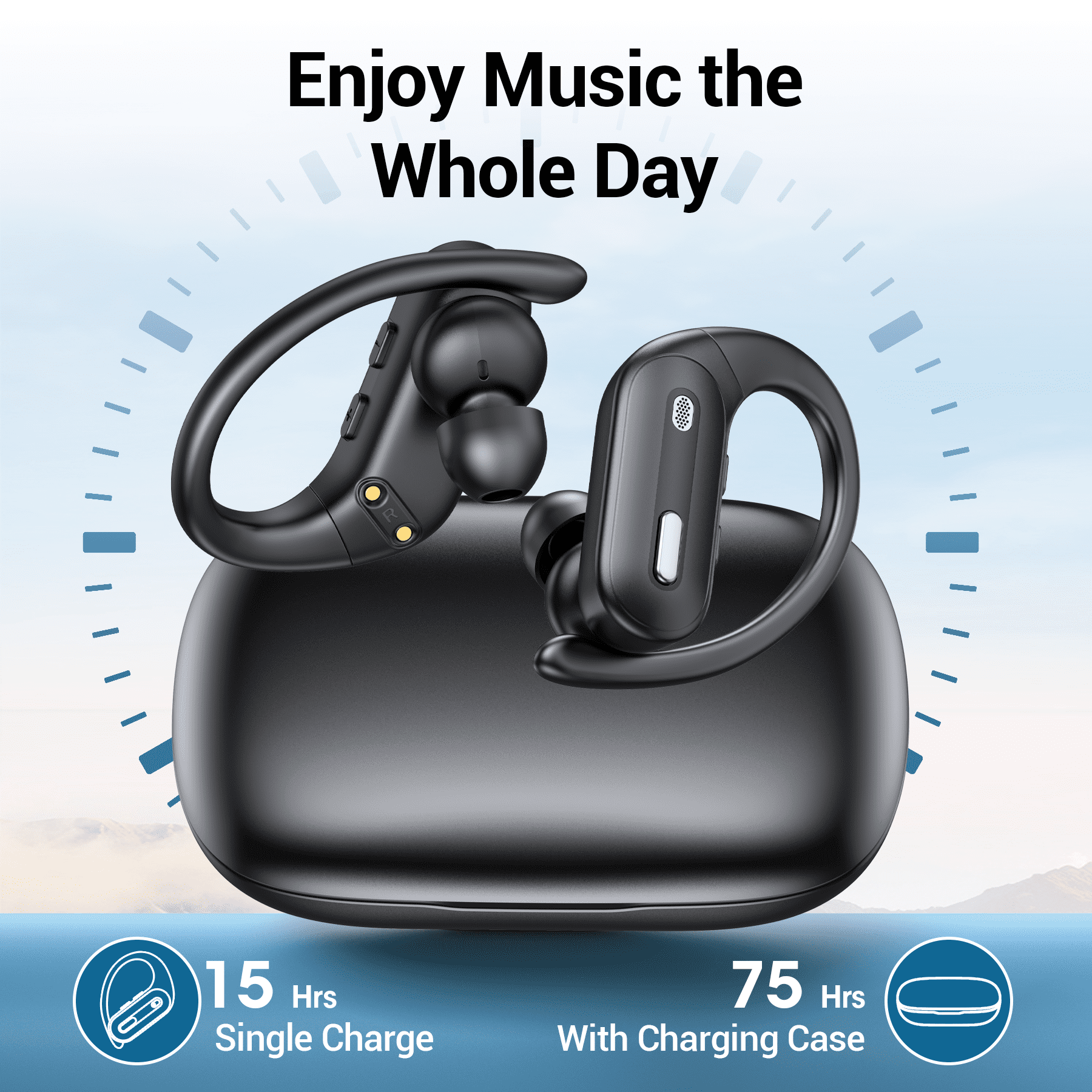 Hybrid Active Noise Cancelling Wireless Ear Buds, 75Hrs Bluetooth 5.3 Headphones IP7 Waterproof for Sport, Running Wireless Earphones with ENC, Deep Bass Over Ear bud with Earhooks for Android, iOS