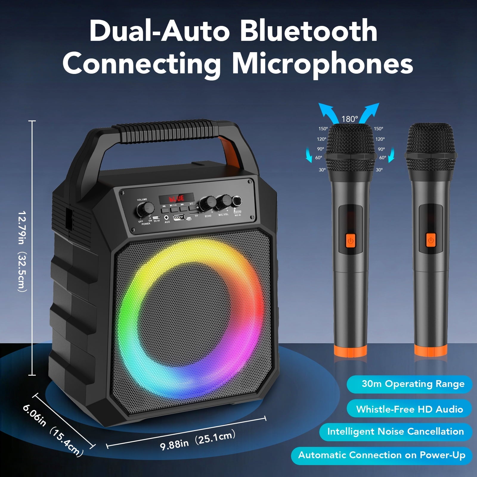 Karaoke Machine for Adults Kids, Karaoke Speaker with 2 Microphone, Portable Bluetooth Speaker with DJ Lights for Party, Support USB