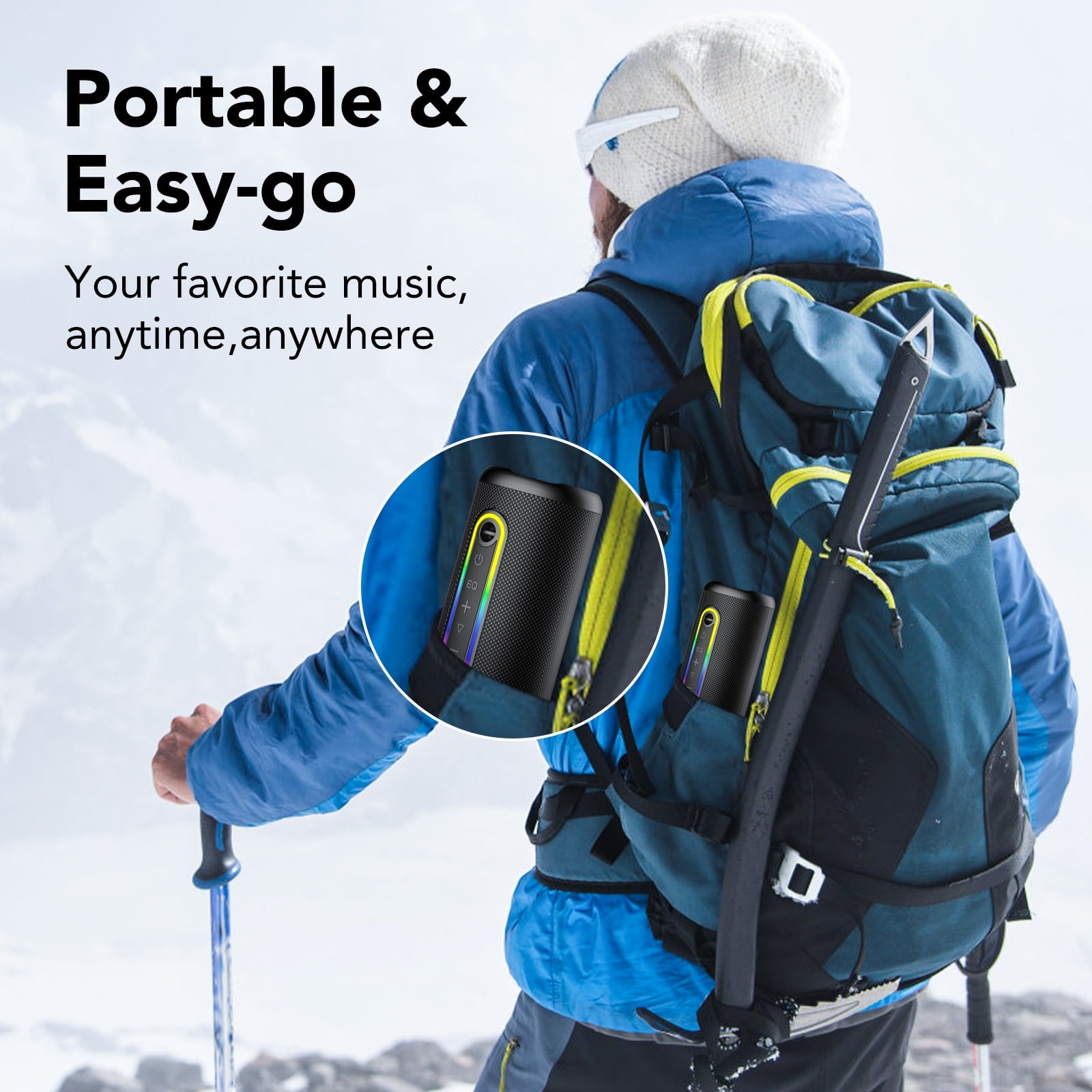 Portable Bluetooth Speaker IPX7 Waterproof Wireless Speaker with 30W Powerful Speaker 24Hrs Playtime Colorful Flashing Lights TWS Wireless Pairing for Outdoor/Party/Beach/Travel/Gifts