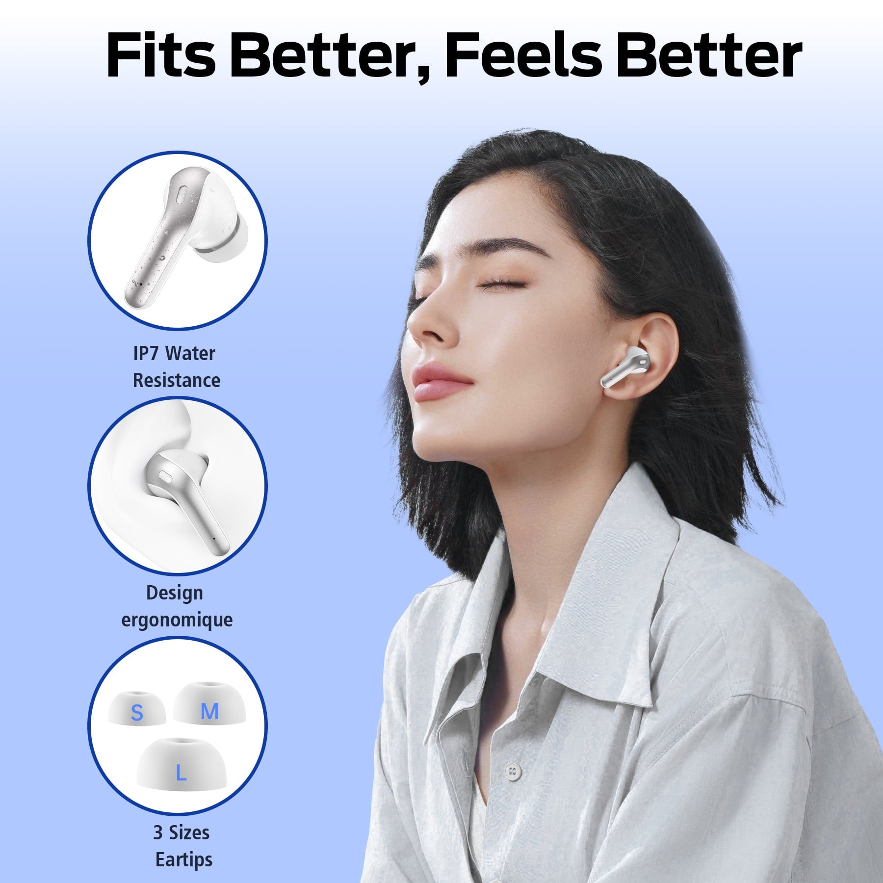 VEAT00L Bluetooth Headphone True Wireless Earbuds 65H Playback Power Display Earphones with Wireless Charging Case IPX7 Waterproof in-Ear Earbuds with Mic for TV Phone Computer Laptop Sports